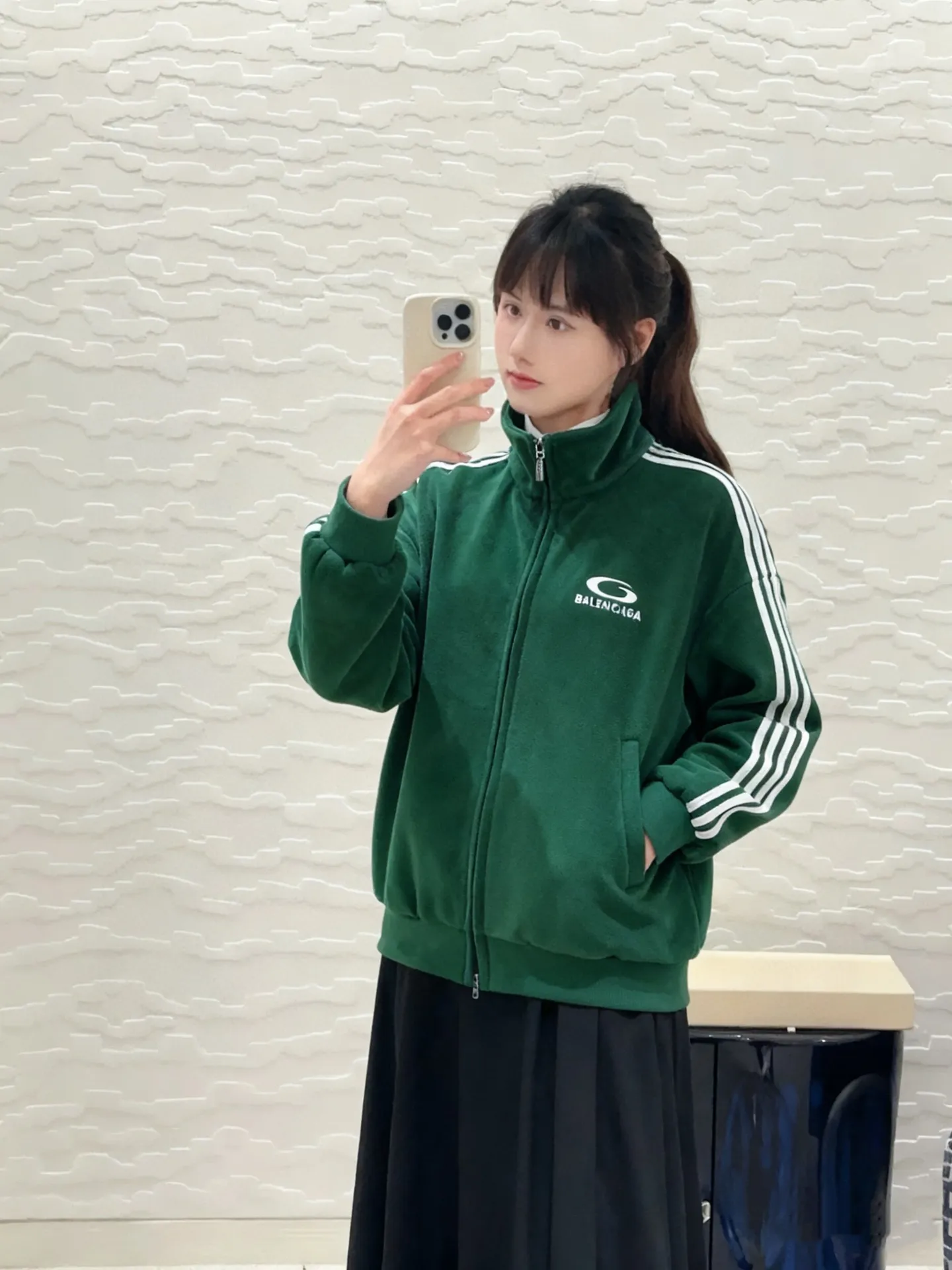 Balenciaga / Balenciaga five-bar drawstring half-ring embroidered polar fleece cotton jacket Upper body consultation picture ℹ️